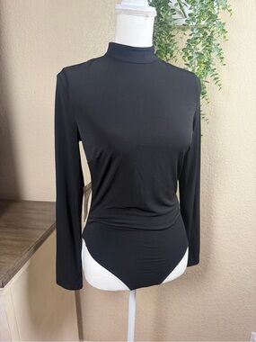 bebe Black Long-Sleeve Mock Neck Bodysuit